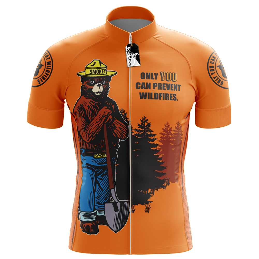 Retro Smokey Bear Prevent Wildfires Cycling Jersey Short Sleeve